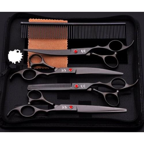 Otmagelu 7.0 inch Professional pet scissors for dog grooming Hair repair High Quality Straight Thinning Curved Scissors 4pcs/set