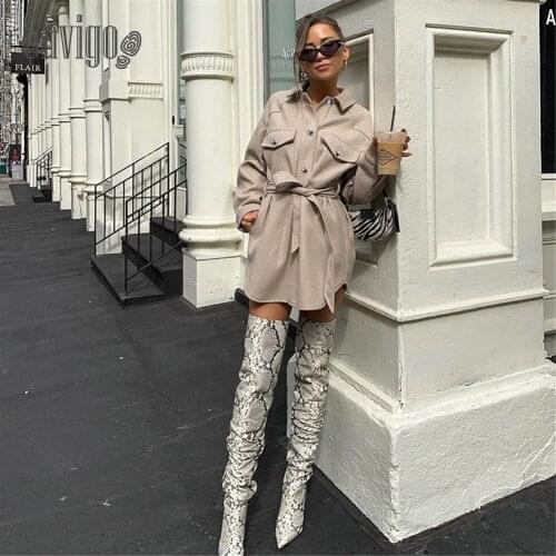 Qnvigo Woolen Cloth Jacket Shirt Autumn Winter 2020 New Sexy Solid Long-Sleeved Shirt Lapel Pocket Lapel Tie Waist belt Coat