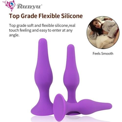 Runyu 4 size comfortable silicone anal plug big butt plug dilator suction huge cup anal private goods for man anus games