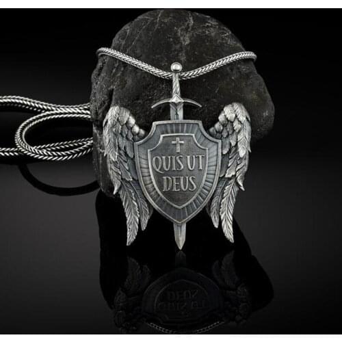 Michael Sword and Shield Archangel Wings Wing Pendant Necklace Men Jewelry on the neck Religion Vintage Chain Necklace