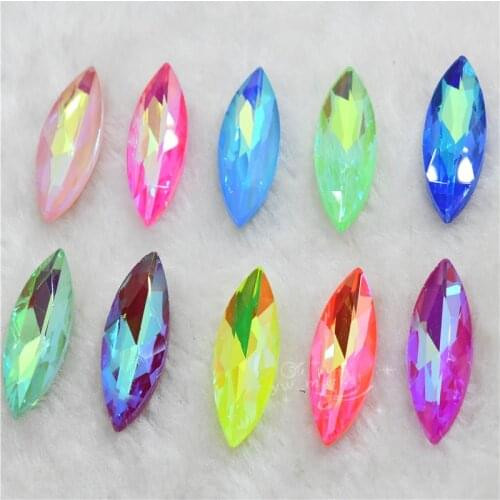 All mocha ab Glue on Bulk wholesale Navette glass stones pintback for jewelry Glitter stones Crystal rhinestones 9x18mm 17x32mm