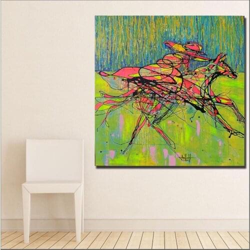 Wlong Printing Oil Painting Abstract Horse Racing Rider Wall Art Canvas Prints Pictures Home Decor For Living Room, Bedroom