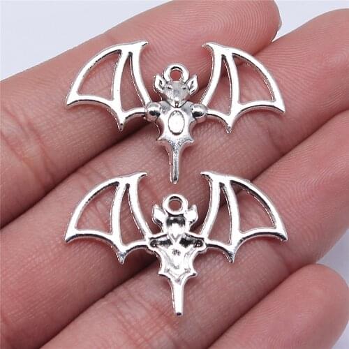 WYSIWYG 10pcs Metal Openwork Bat Elf Charm Halloween Necklace Bracelet DIY Metal Jewelry Alloy Pendants 32x20mm