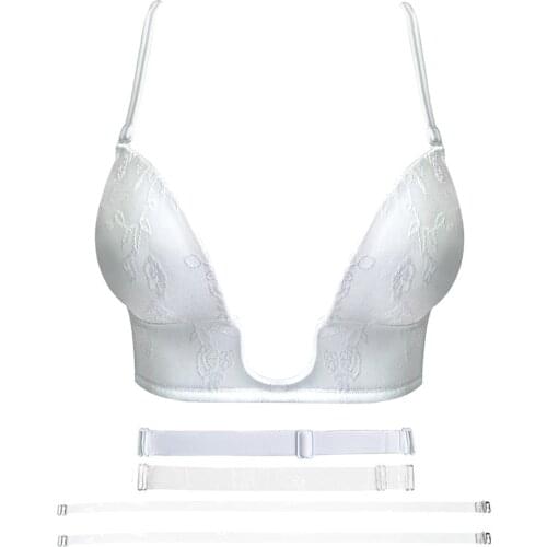 YANDW Breast Gather Push up Bra plunge women Sexy silicone transparent & Simple Straps bras A B C D E F 70 75 80 85 90 95