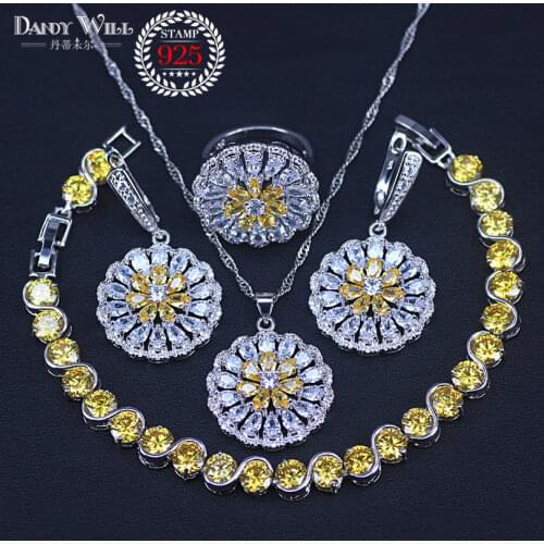 Jewelry Sparking Yellow Cubic Zirconia White Crystal Jewelry Sets For Women Earrings/Pendant/Necklace/Rings/Bracelet