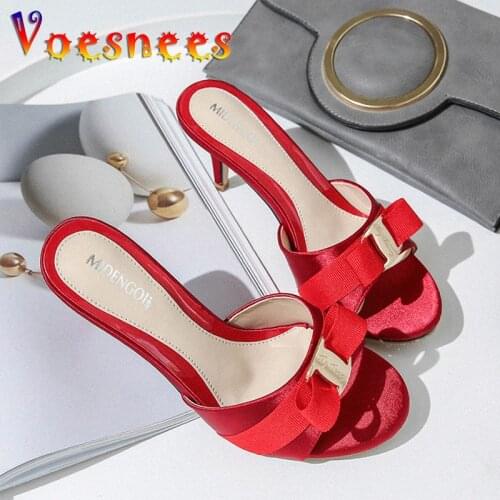 Women Shoes 2019 Summer Slippers Open Toe Ladies Shoes Slippers Mature Ladies Luxury Party Shoes Outdoor Silk Lazy Shoes Black