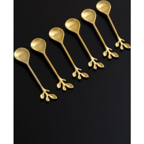 Gold Olive Branch Pattern Tea Spoon 6 Personality