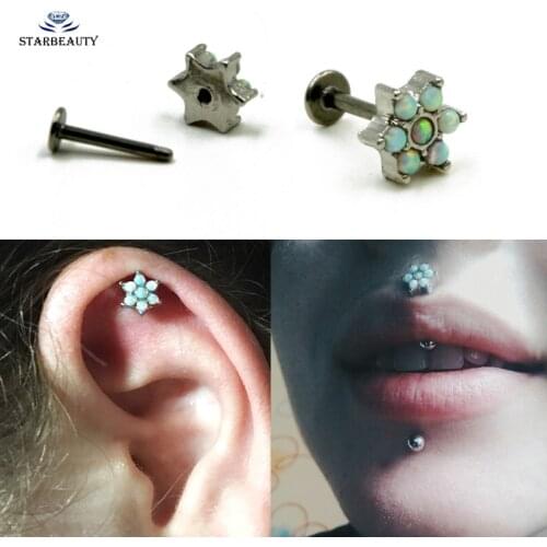 1.2*6/8mm Opal Labret Jewelry Flower Ear Tragus Stud Cartilage Earring Labret Piercing Lip Ring Body Jewelry Retainers 16g
