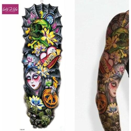 1 Piece Waterproof Temporary Tattoo Sticker with Arm Body Art Big Sleeve Large Fake Tattoos Sticker