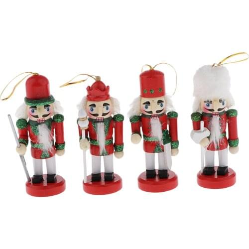 4Pcs/set Wooden Nutcrackers Hanging Ornament Figures - Christmas Mini Wooden Soldier Nutcracker