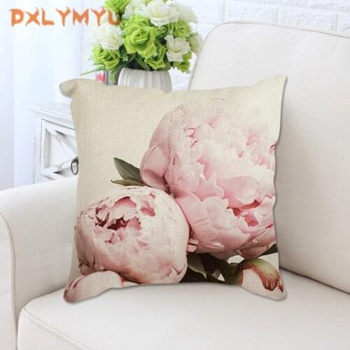 45*45cm Flowers Cushion Cover Linen Polyester Pillowcase Cojines Decorativos Para Sofa Home Bedroom Sofa Decor