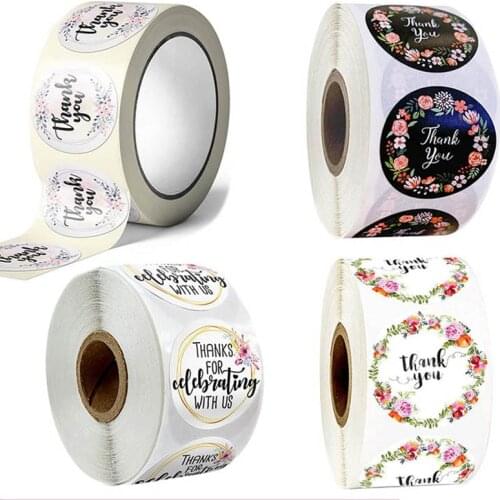 500pcs/roll Thank You Stickers Floral Print Sealing Paper Stickers For Handmade Jewelry Packing Decoration Wedding Gift Labels