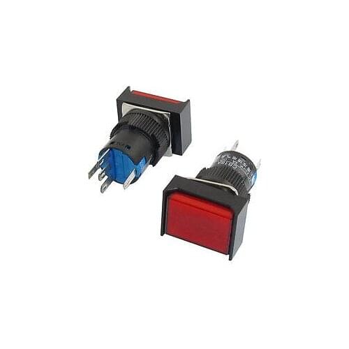 AC 220V Lamp 5 Pins SPDT Latching Red Rectangular Push Button Switch