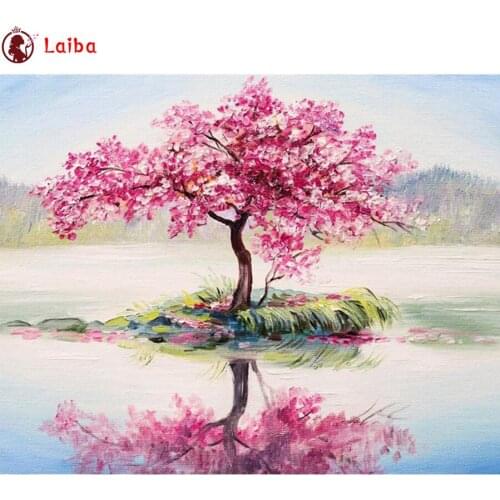 Diy diamond painting Abstract nature landscape tree water reflection picture rhinestones embroidery diamond mosaic 5d