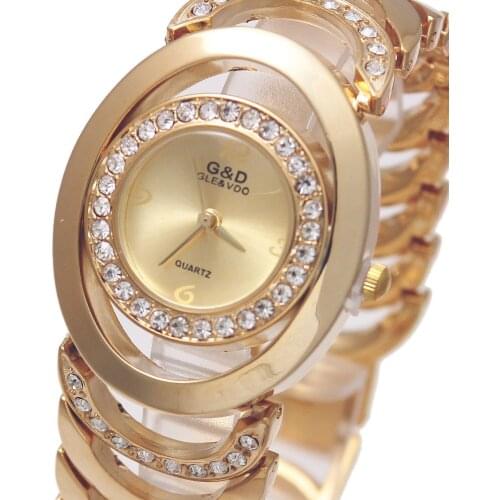 2017 Brand New Luxury G&D Wome Quartz Wristwatches Stainless Steel Relojes Mujer Golden Ladies Bracelet Watch Relogio Feminino