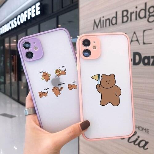 JAMULAR Cartoon Korea Bear Animal Phone Case For iPhone 12 11 Pro 7 XS MAX X XR SE2020 8Plus Transparent Hard Matte Cover Fundas