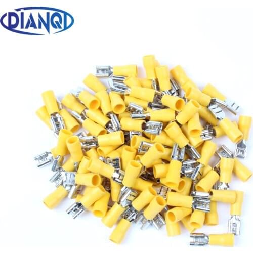 FDD5.5-250 FDD5-250 Female Insulated Electrical Crimp Terminal for 4-6mm2 wire Connectors Cable Wire Connector 100PCS/Pack FDD