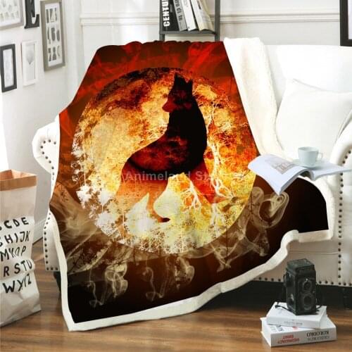 Cool Fire Wolf Throw Blanket 3D Print Fleece Blankets For Beds Home Textiles Luxury Adult Gift Warm Bedspread Fashoin Animal