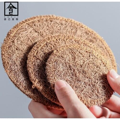 Natural Coconut Palm Tea Mat Mane Pad Teapot Tea Cup Holder Handmade Thermal Insulation Brown Coaster Tea Ceremony Utensil