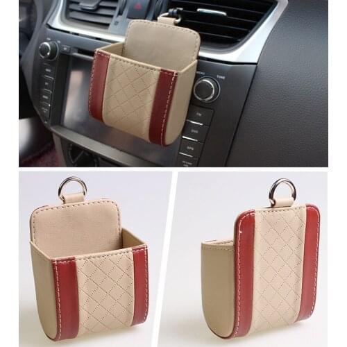 JEAZEA Fashion Mini PU Leather Car Storage Air Vent Outlet Hanging Bag Pocket Cell Phone Key Phone Holder Case Organizer Boxes