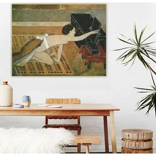 Citon Balthus《Japanese Girl with a Black Mirror》Figurative Canvas Oil Painting Artwork Picture Wall Decor Modern Home Decoration