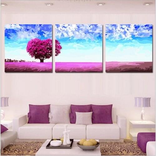 Lavender sky wall pictures for living room vintage home decor wall art Triptych canvas oil painting by numbers