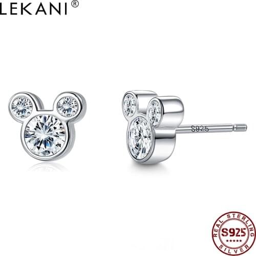 LEKANI 100% 925 Sterling Silver Cute Dazzling Mouse Stud Earrings For Women Girl Anniversary Earring Jewelry Gift Hot Selling
