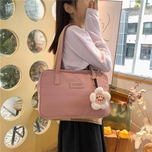 Sweet Solid Color Ladies Handbags Large Capacity Tote For Women Crossbody Bag Japan Trend Girls Fabric Satchel Shoulder Bags