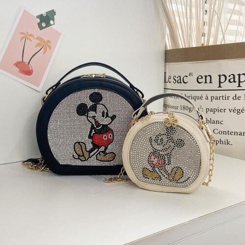 Disney Mickey new female fashion chain small round bag womens shoulder messenger portable pu mobile phone key lipstick coin bag