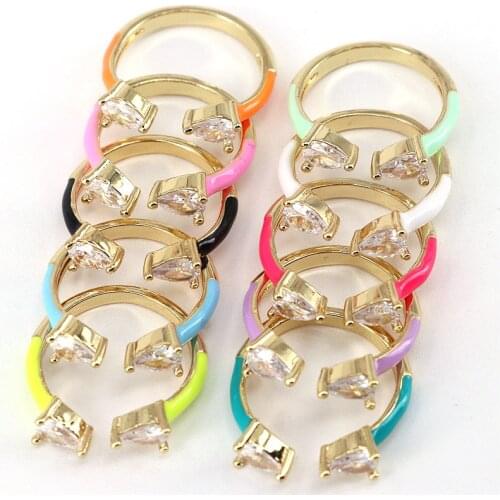 8Pcs New arrival fashion gold plated micro pave cz ring, fashion cz colorful enamel crystal cuff ring jewelry Gift