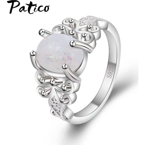 New Women Finger Rings Oval Natural Stone Opal White Rainbow Wedding Ring Top Quality Fashion Style Rings Big Sale