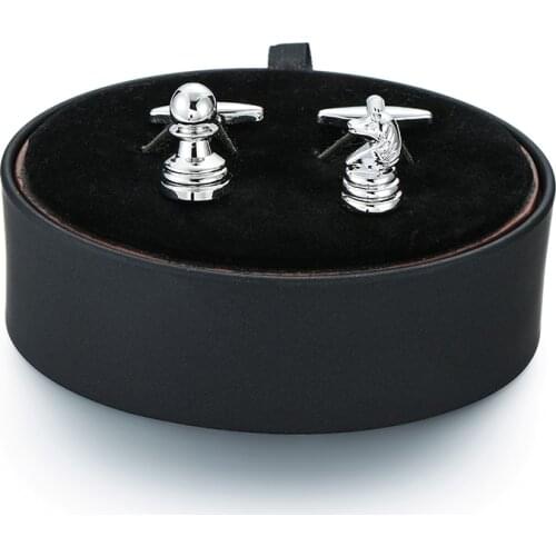 A new set of French fashion mens Black Leather Silvery Cufflinks box chess Cufflinks box set wholesale