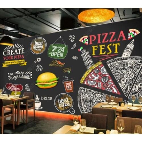 Papel de parede Hand drawn catering burger pizza 3d wallpaper,living room tv wall bedroom wall papers home decor bar cafe mural