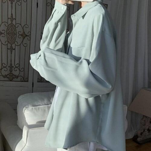 Solid Color Formal Shirt Men Korean Fashion Loose Business Casual Shirt Men Harajuku Social All-match Long-sleeved Shirt Men