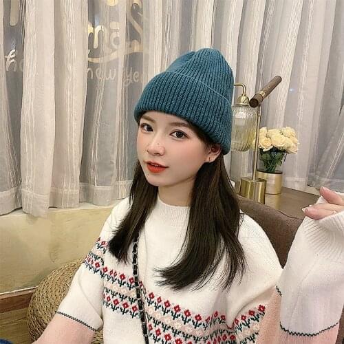 Winter Autumn Thick Knitted Fashion Caps Hats For Women Girls Korean Style Solid Color Retro Simple Lady Elegant Outdoor Hats