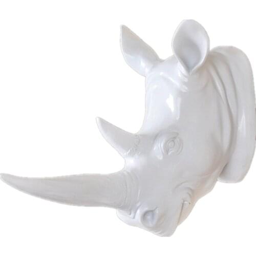 SALES RESIN EXOTIC RHINOCEROS HEAD WALL ORNAMENT ANIMAL STATUES CRAFTS HOME HOTEL WALL HANGING ART DECORATION GIFT R678