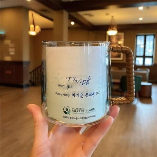 Japanese Korean Style Star Father Transparent Gradient Ocean Rattan Handle Glass Water Cup Coffee Cartoon Glass Water Cup