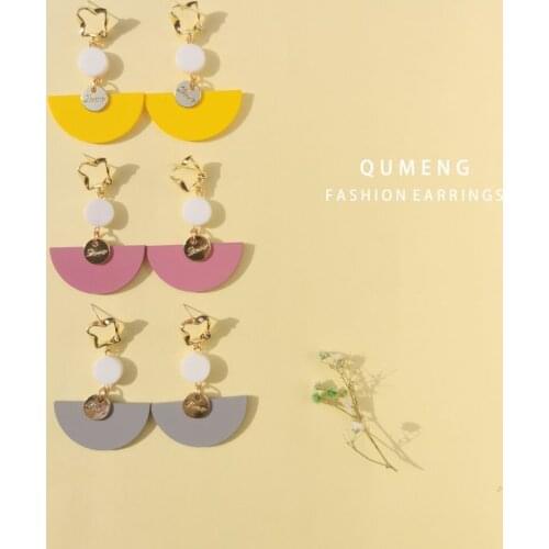 QUMENG New Design Pin Matte Metallic Acrylic Spray Paint Geometric Irregular Stud Earrings for Women Girl sweet cute