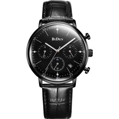 Biden Luxury Watch Men Top Brand Leather Strap Chronograph Waterproof Sports Quartz Wrist Watch Mens Fashion Business Male Clock