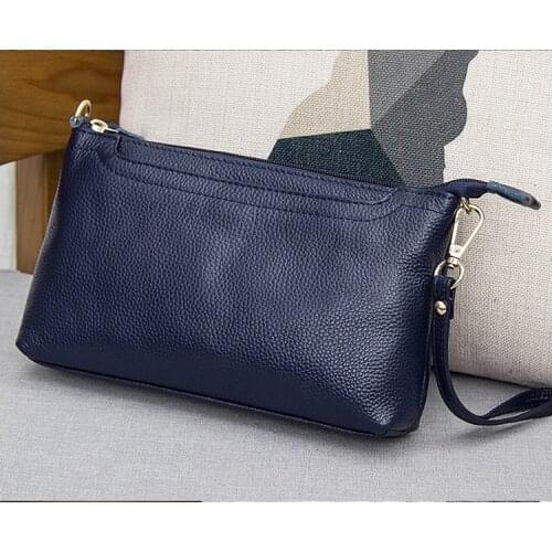 Genuine Leather High Quality Women Messenger Bag Wristlet Day Clutch Bag Female Shoulder Crossbody Bag Ladies Small Clutch Purse