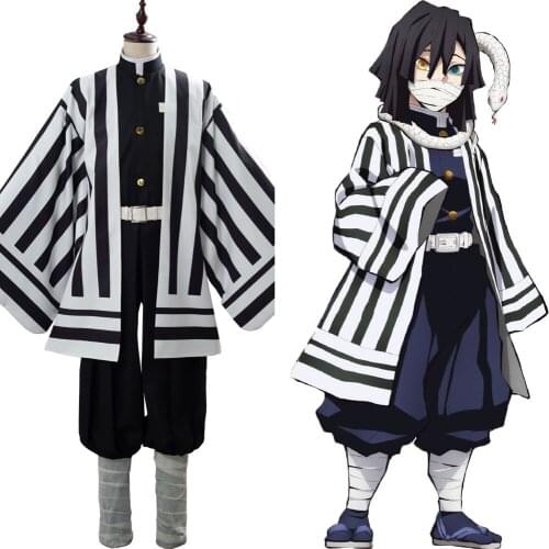 In Stock) Demon Slayer Kimetsu no Yaiba Iguro Obanai Cosplay Costume Uniform Kimino Halloween Cosplay Costumes