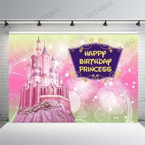 Princess Girl Birthday Photography Backdrops Pink Castle Shining Bokeh Party Photo Backgrounds Customize Banner Vinyl Photocall