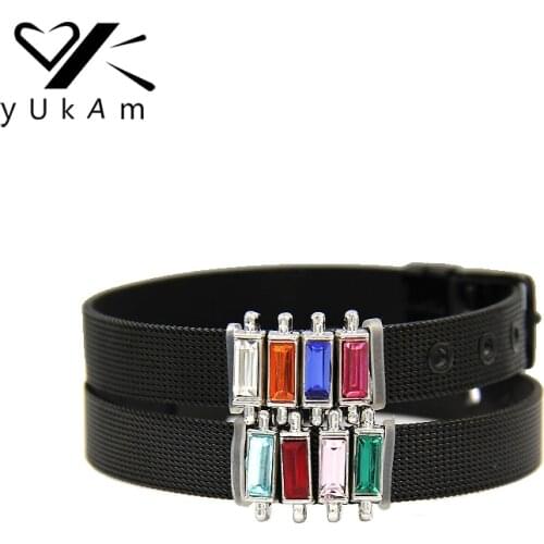 YUKAM Slider Green Pink Rose Red Blue Crystal Birthstone Acrylic Rhinestone Slide Charms Keeper for Bracelets DIY Jewelry Making