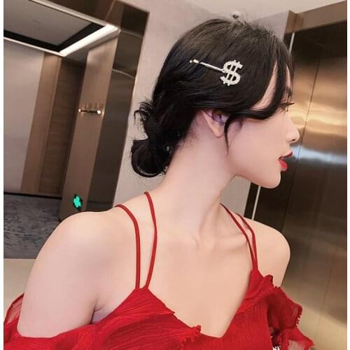 Dollar sign hair clips Letters Shape Hairpin Crystal Hair Accessories For Women Girls Headwear