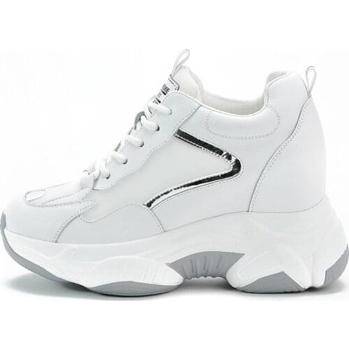 Krasovki Platform Wedge 9cm Height Increased Heel Women Shoes Ankle Boots Split Leather Breathable Light Weight Sneakers Booties