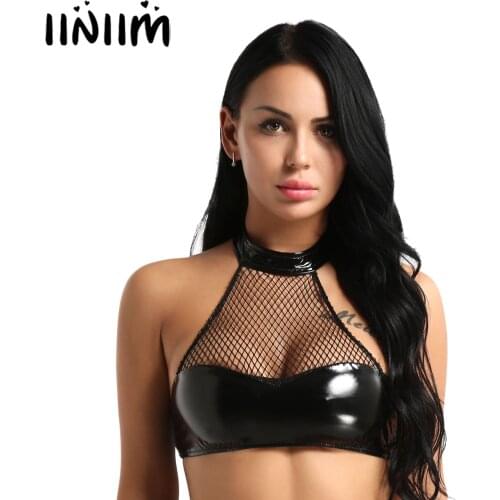 Womens Evening Cocktail Party Camis Clubwear Sexy Ladies Backless Lingerie Costume Fishnet Wire-free Unlined Bra Tops Crop Vest