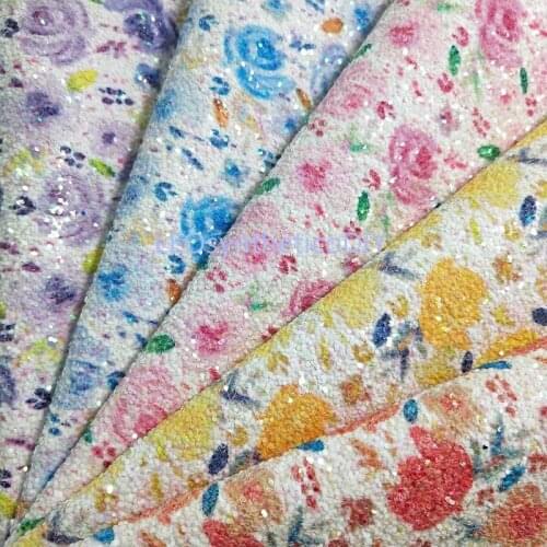 1PC 21X29CM Synthetic Letaher, Cuero Sintetico Printed Flowers Leather For Making Bows Accessories LEOsyntheticoDIY T198