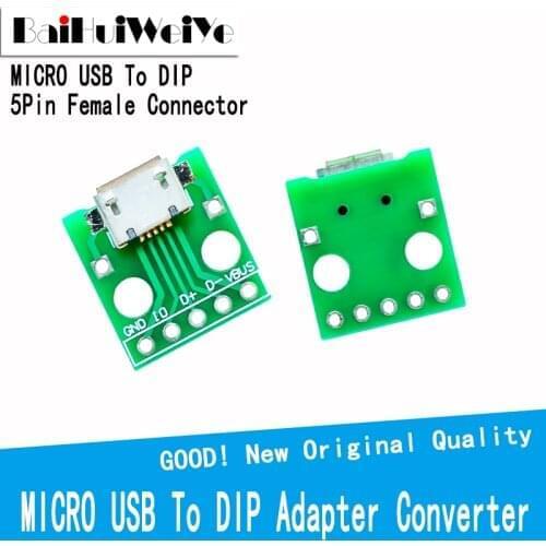 20Pcs MICRO USB To DIP Adapter 5pin Female Connector B Type PCB Converter Breadboard Switch Board SMT Mother Seat Hot Sale