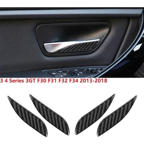 4Pcs Carbon Fiber Interior Door Edge Handle Sticker Trim for -BMW 3 4 Series 3GT F30 F31 F32 F34 2013-2018