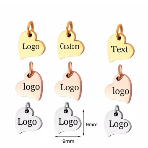 Free engraving Custom your Logo or Design Engravable Heart Tags Necklace Pendant Bracelet Stainless Steel Mirror Polished Charms